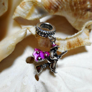 Sterling Silver Witch & Broom Enamel Charm Pendant